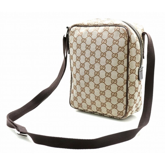 Gucci Beige Diagonal Bag Leather GG Shoulder Khaki Brown - Picture 1 of 9